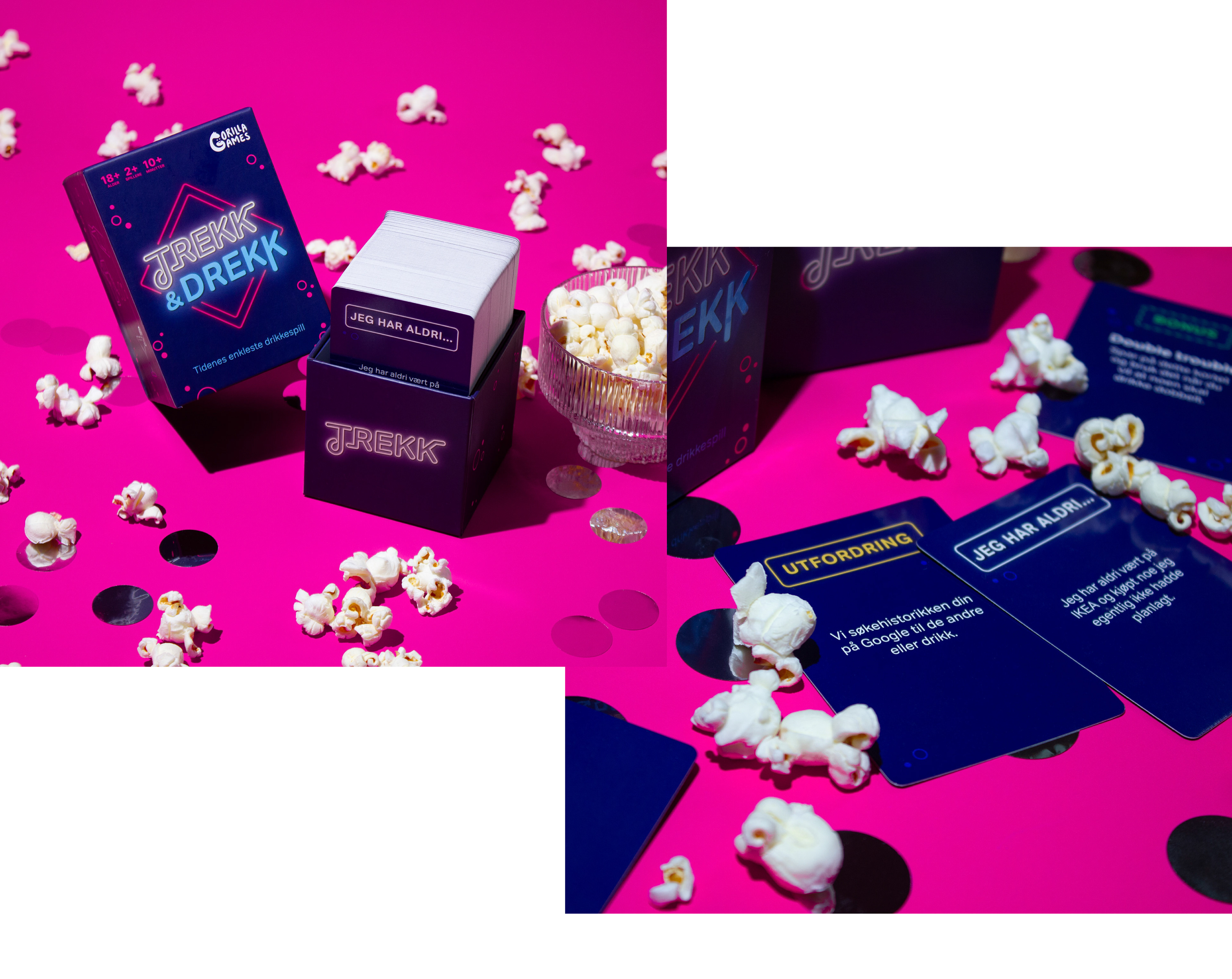 Produktbilder av spillet Trekk og Drekk