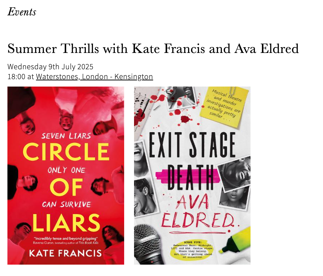 Summer Thrills Panel - Waterstones Kensington 09.07.25