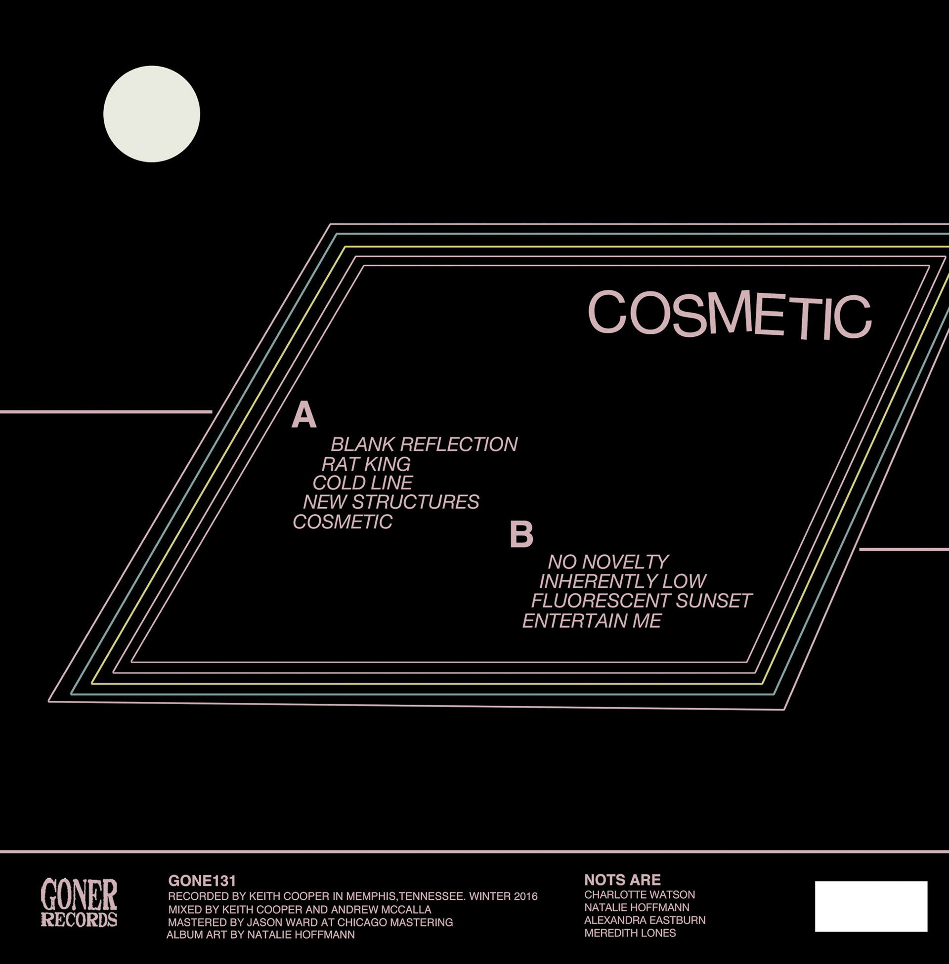 Nots "Cosmetic"  Album Package Artwork - Back Cover
