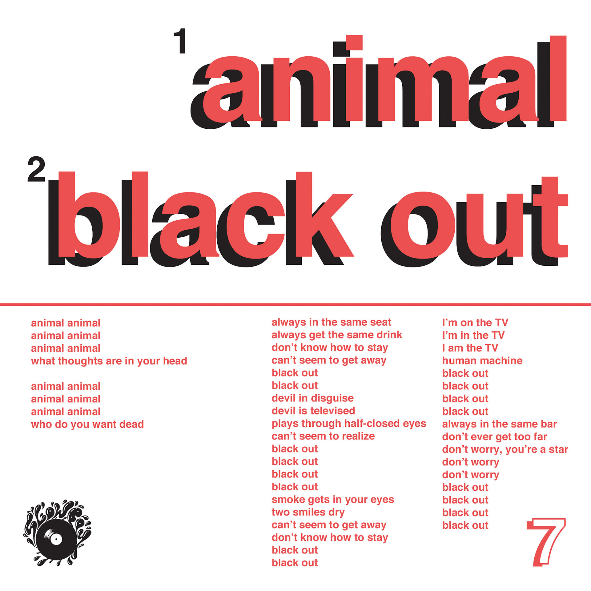 NOTS - "Animal" 7" - Back Cover - Slowboy Records