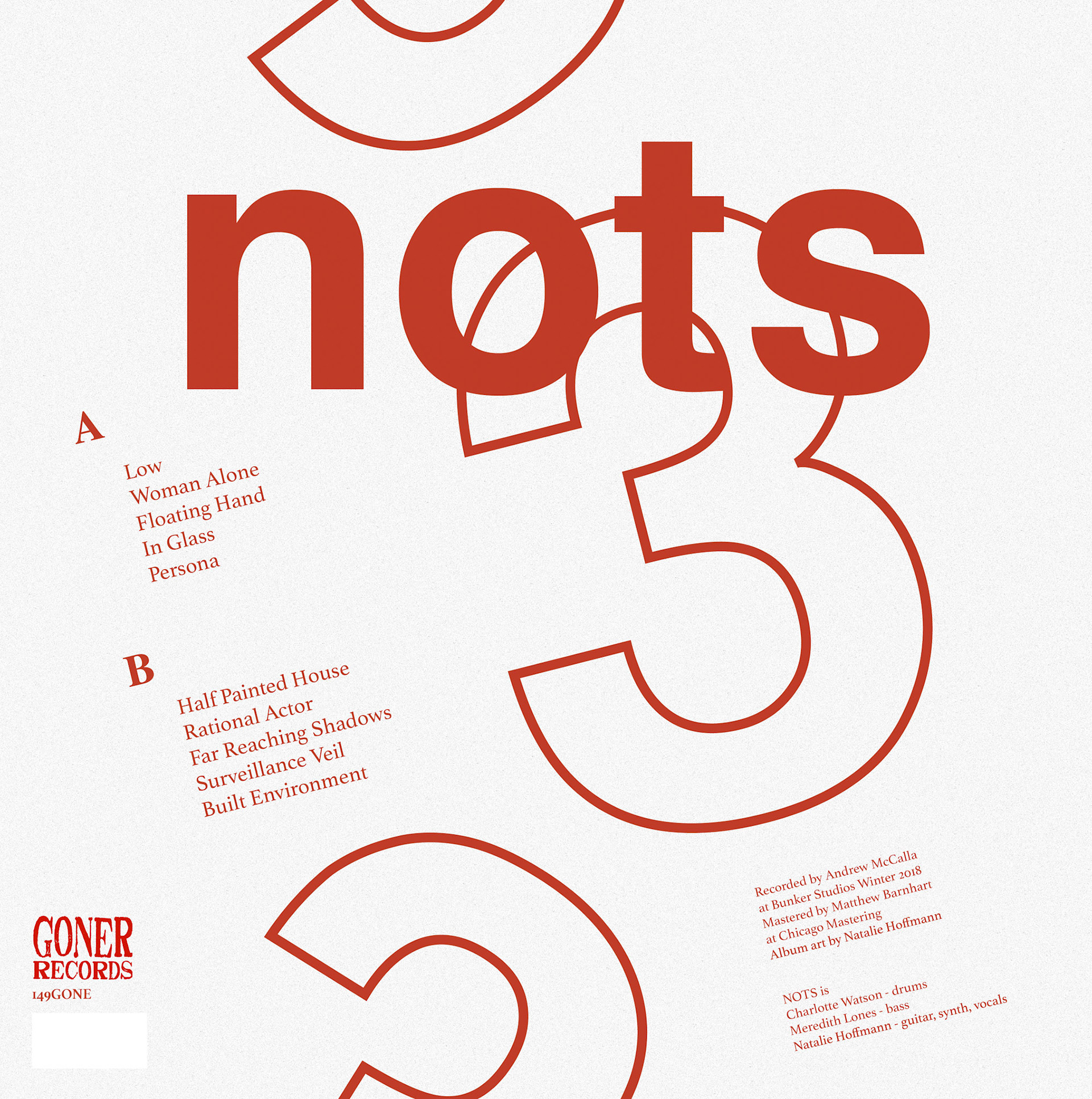 NOTS "3" Album Package Artwork  - Goner Records - Back Cover