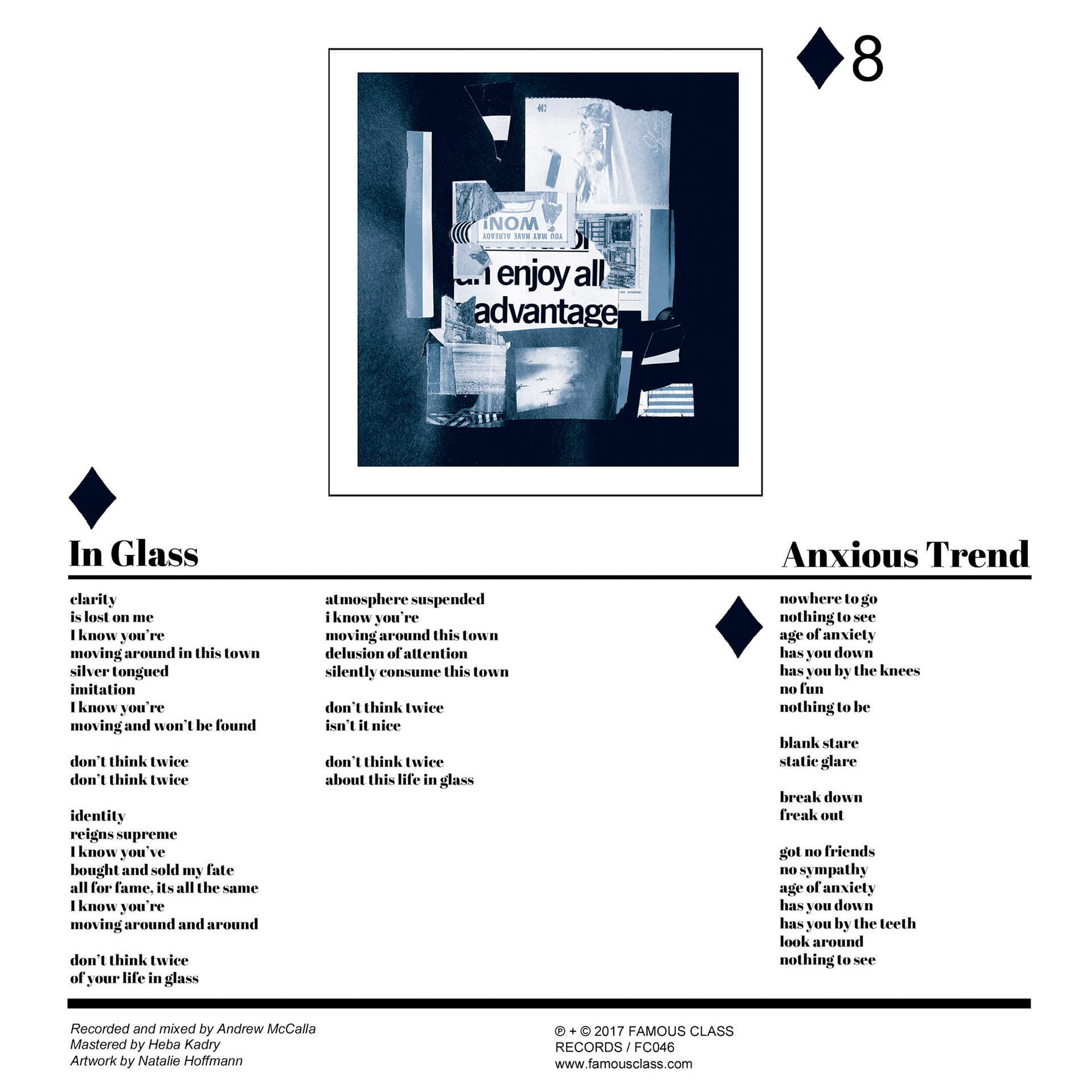 NOTS "Anxious Trend" 7" Artwork - Famous Class Records -  Back Cover