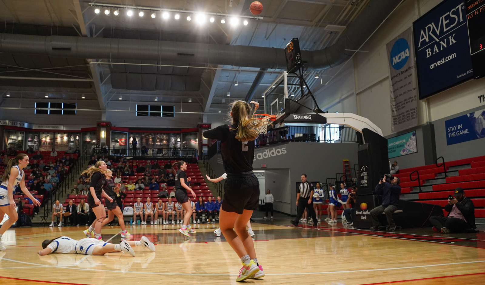Strafford guard Kinley Larsen shoots a three on Tuesday, Dec. 30, 2025, at the O’Reilly Center, in Springfield, MO. The Lady Indians went on to win the annual Pink & White Tournament's pink bracket championship.