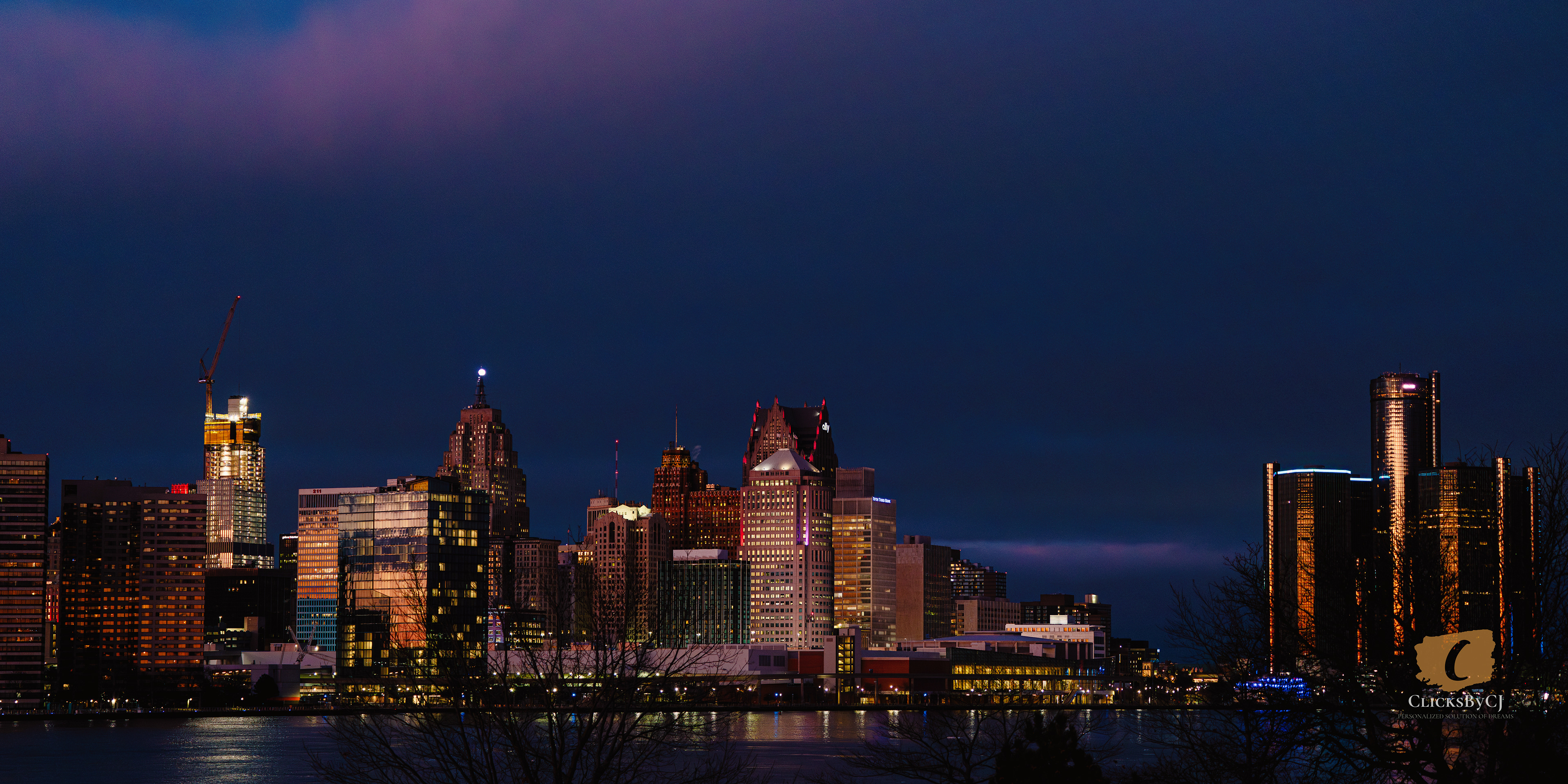 Sunset View Of Detroit Skyline ; Feb 2, 2024