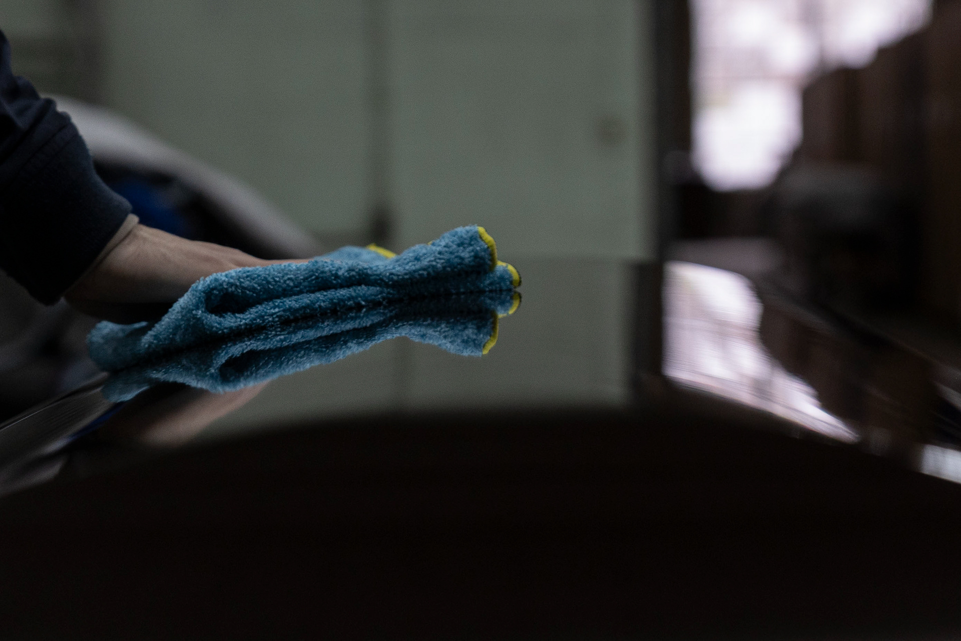 Tyler Hunley polishes the outside of a casket to make sure it will be ready to show at the funeral home. Zane Casket Company sells to around 70 funeral homes in the area and almost 10 units of caskets go out each week.