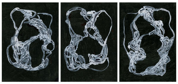 “NEGATIVE POEMS”(2012) 7IN X 10IN EACH PAINT,WHITEOUT,MARKERS