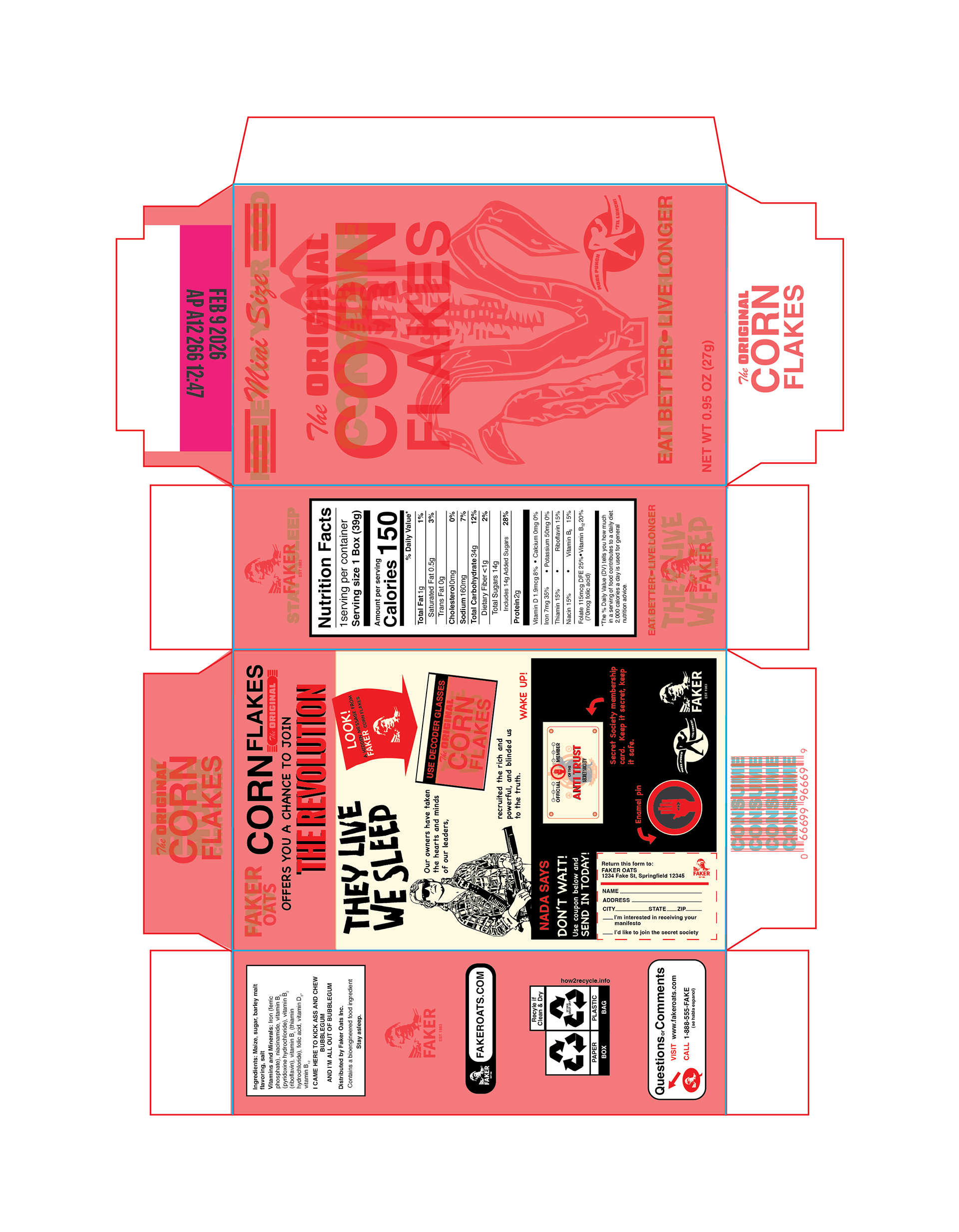 Faker Oats Corn Flakes Cereal Box Flat