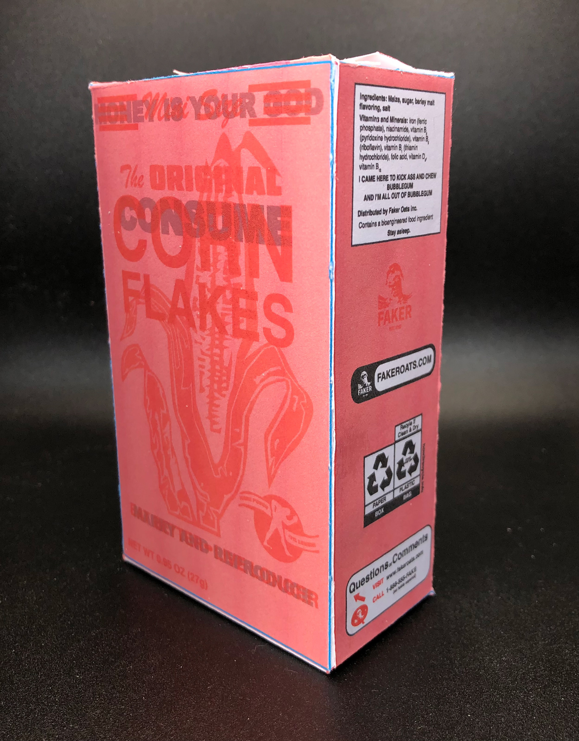 Side of Faker Oats Corn Flakes Cereal Box
