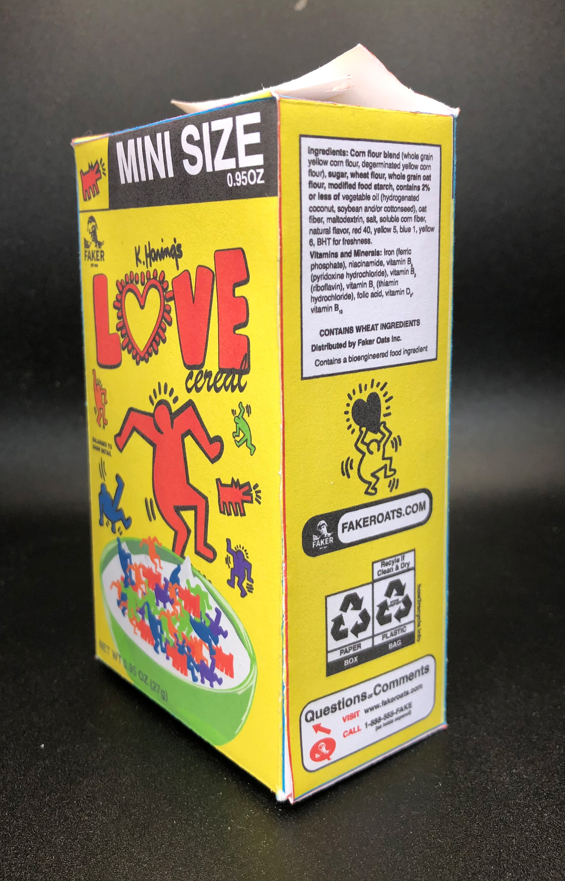 Side of Faker Oats Love Cereal Box