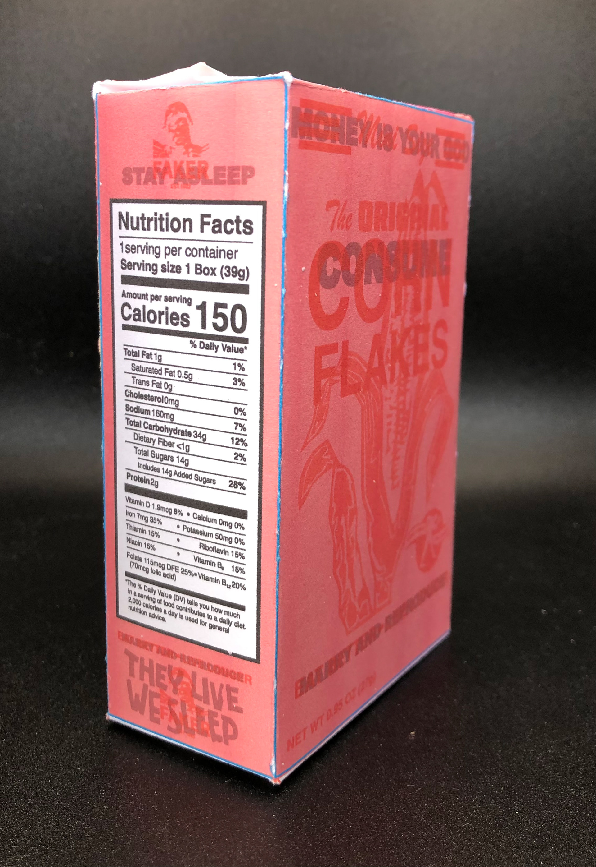 Side of Faker Oats Corn Flakes Cereal Box