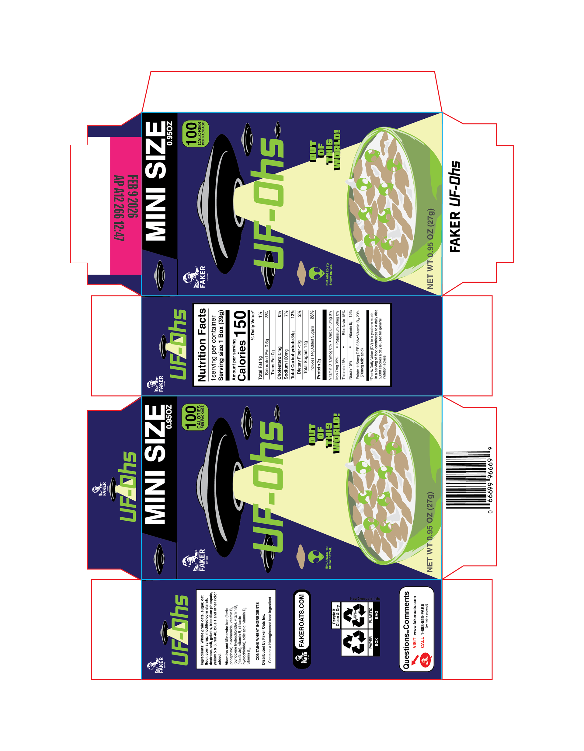 Faker Oats UF-Ohs Cereal Box Flat
