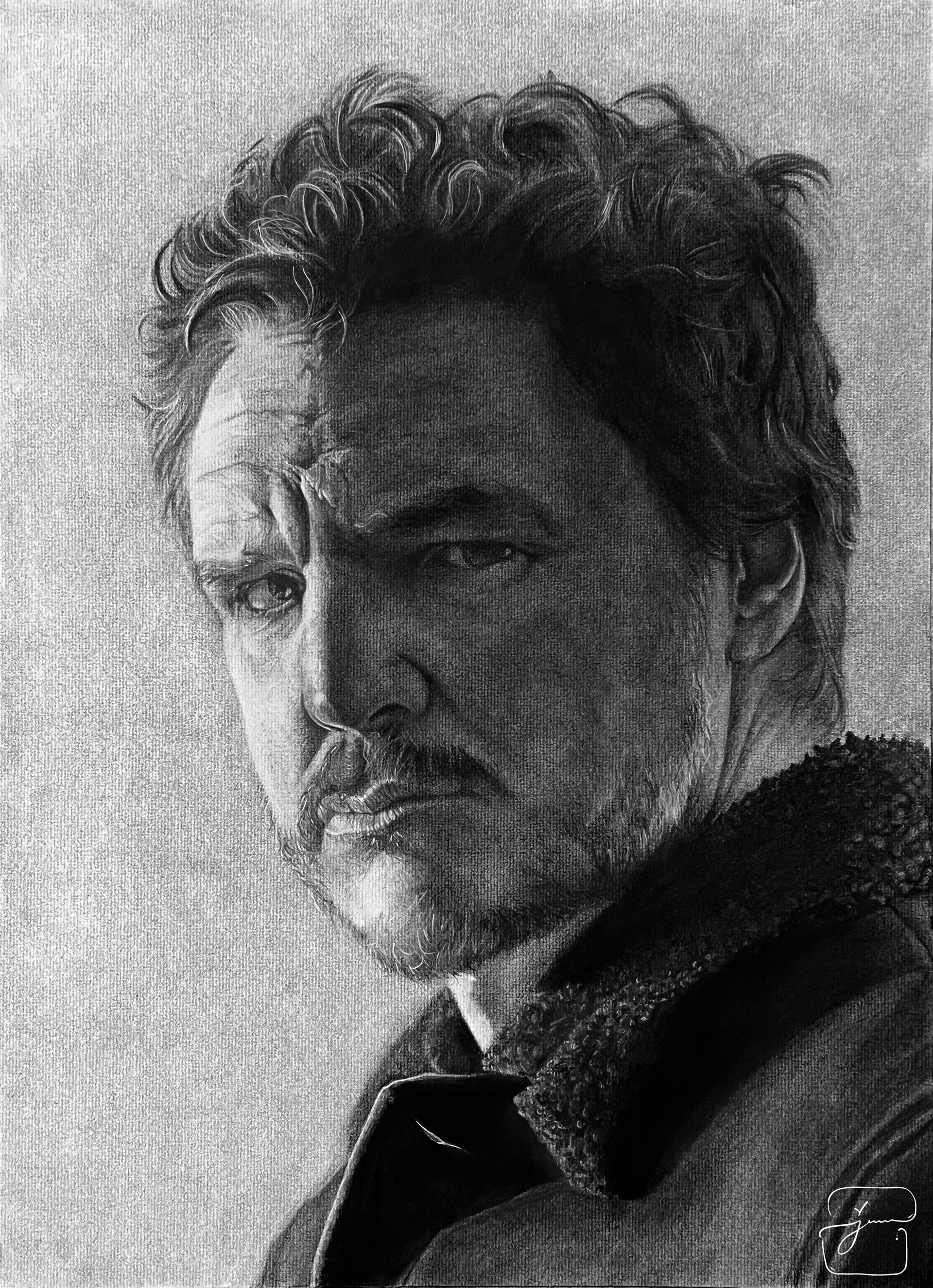 Charcoal Drawing - Pedro Pascal - Analysis of Form - Spring 2023