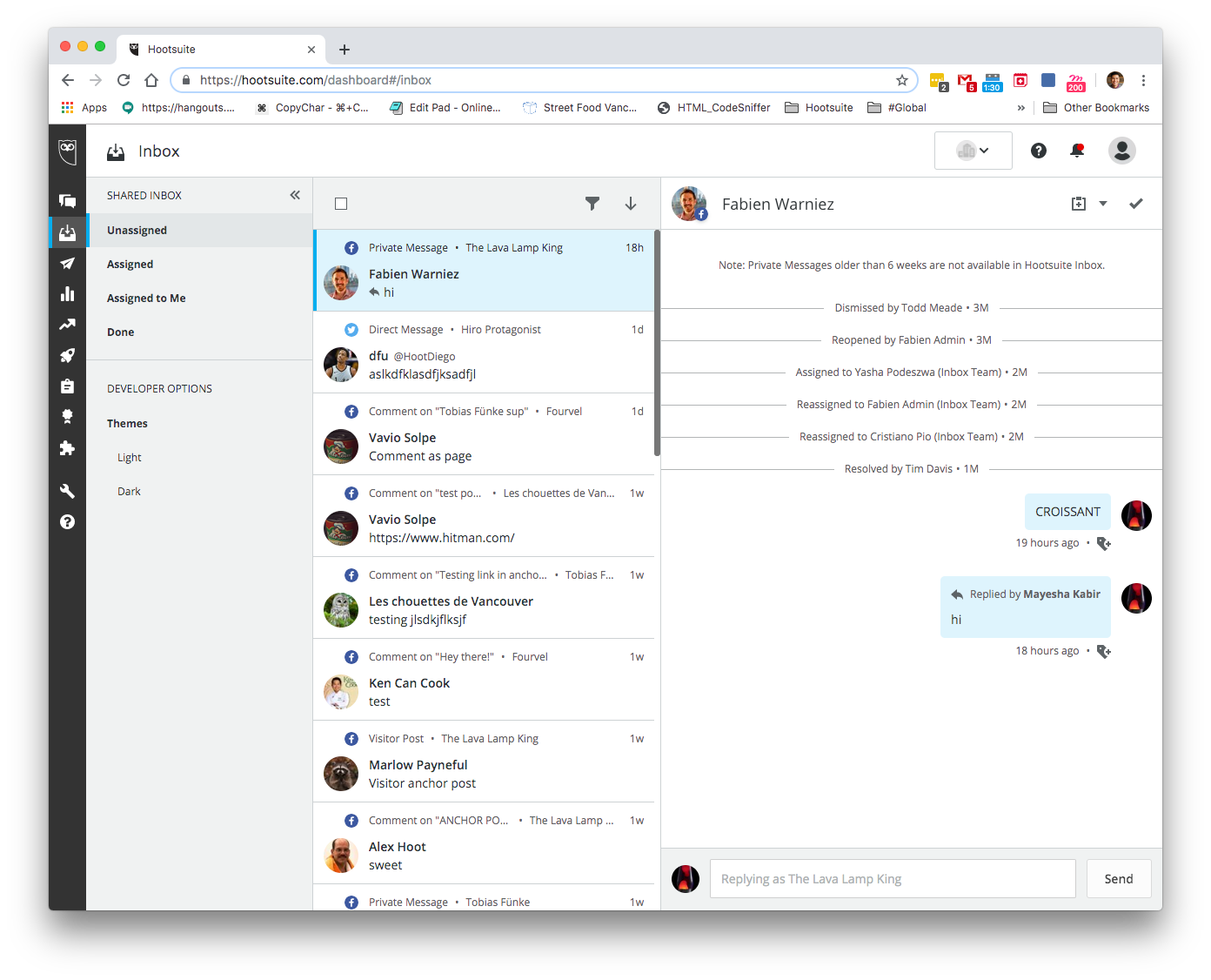 A snippet of a inbox in the old UI