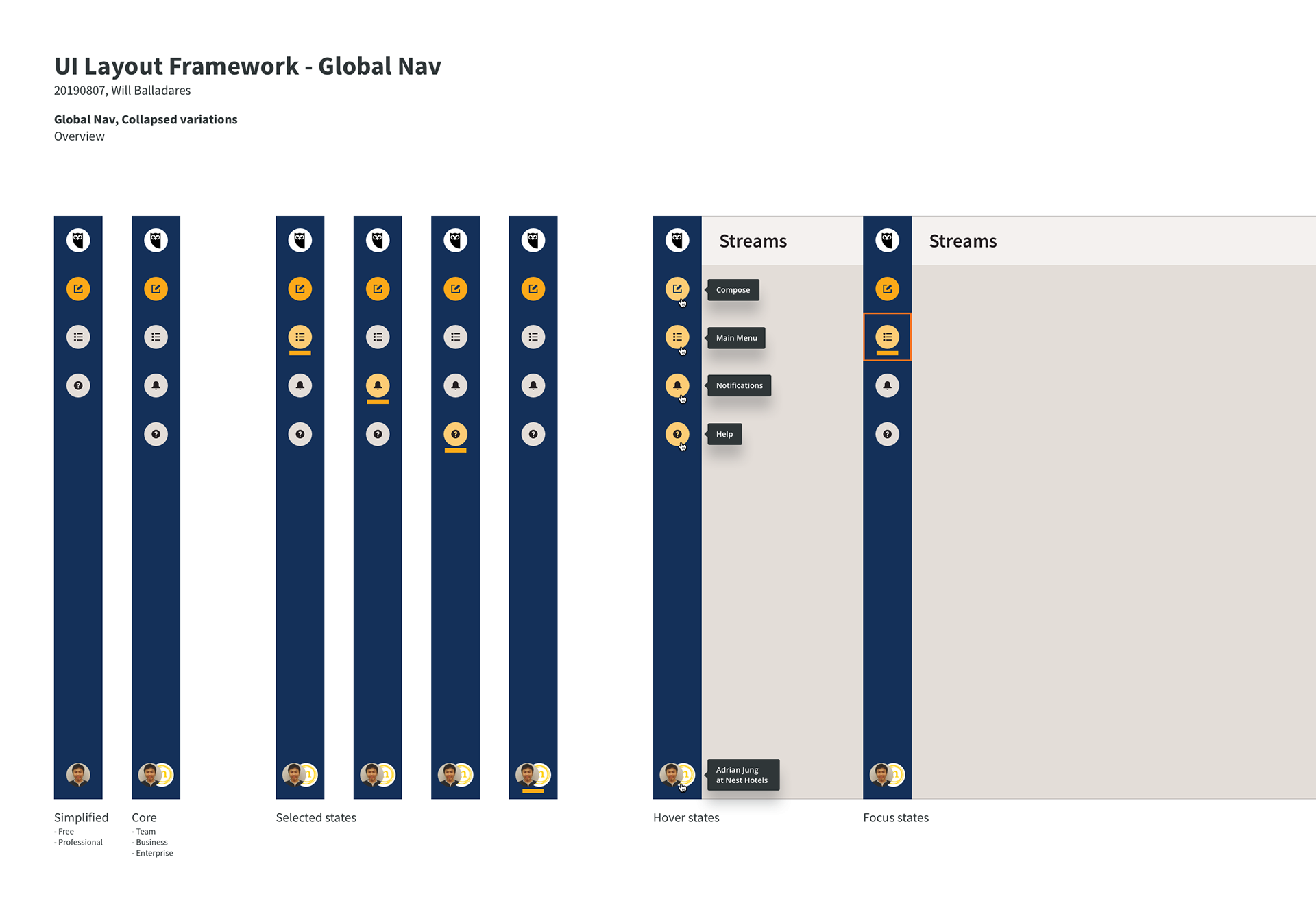 Initial ideas for the colour scheme of the nav