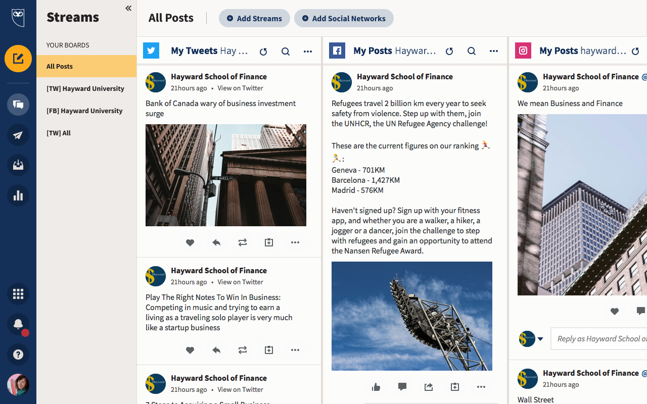 A view of the Streams page with the navigation design of Benchmark 1