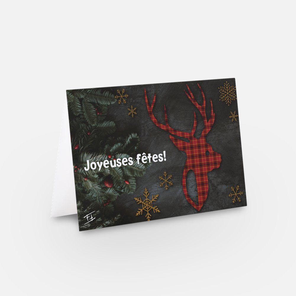 3$ : Joyeuses Fêtes Chevreuil à carreaux (4.6 x 7.2)