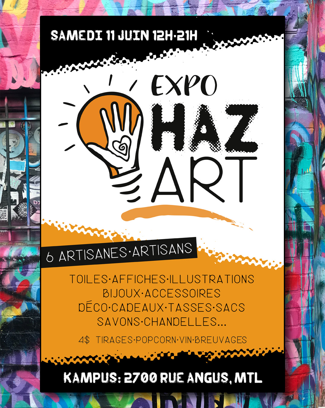 Affiche pour une expo/vernissage/marché à Montréal