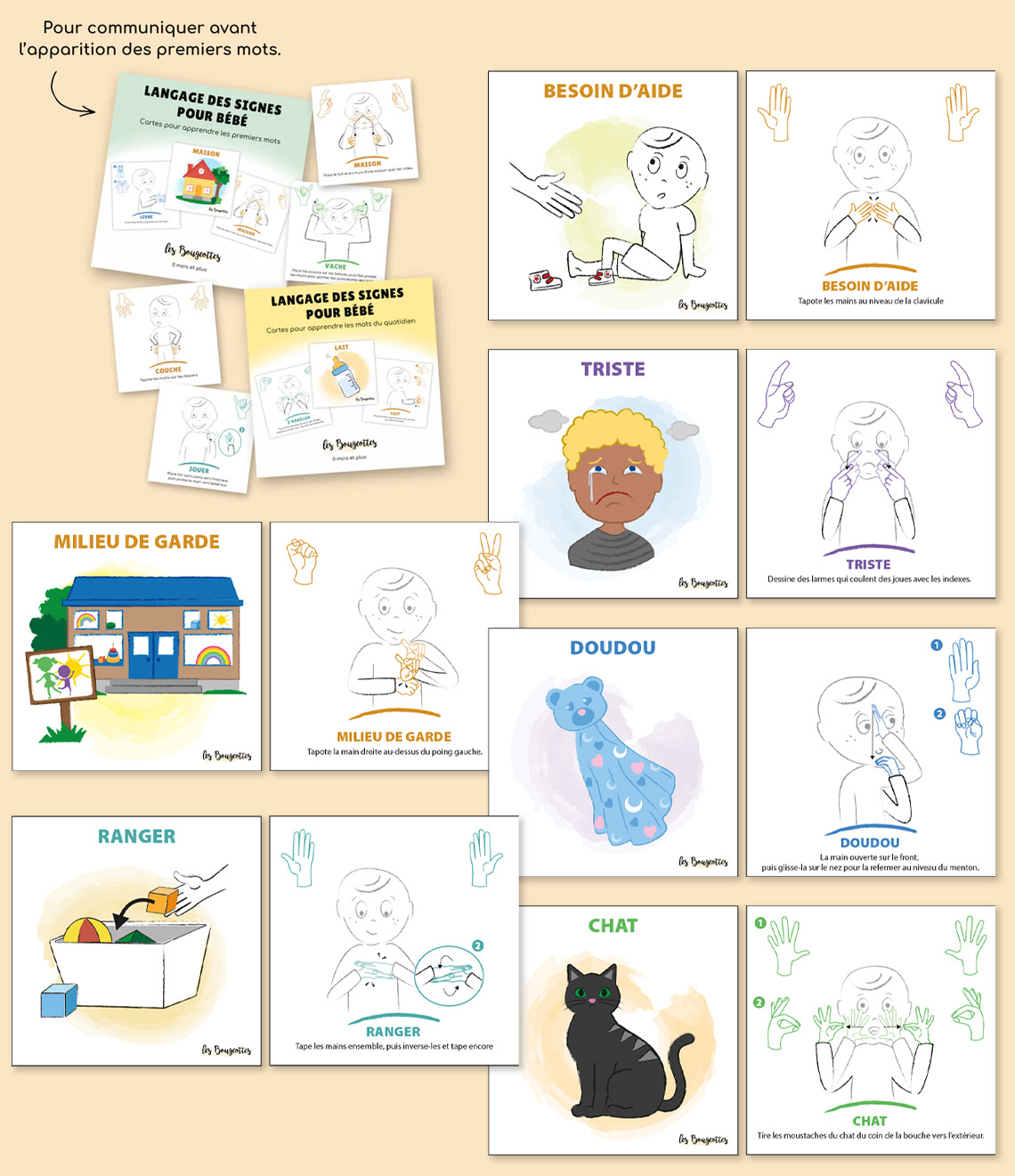 Illustrations pour "Les Bougeottes"  de 36 mots pour le langage des signes pour bébé