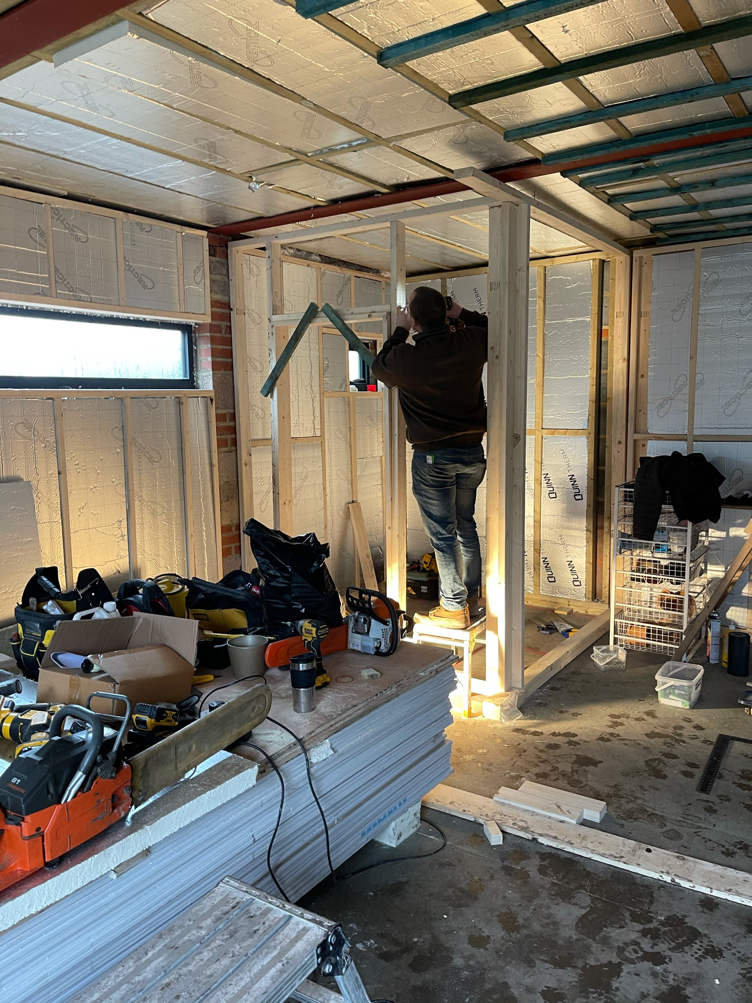 Stud walls for the shower room
