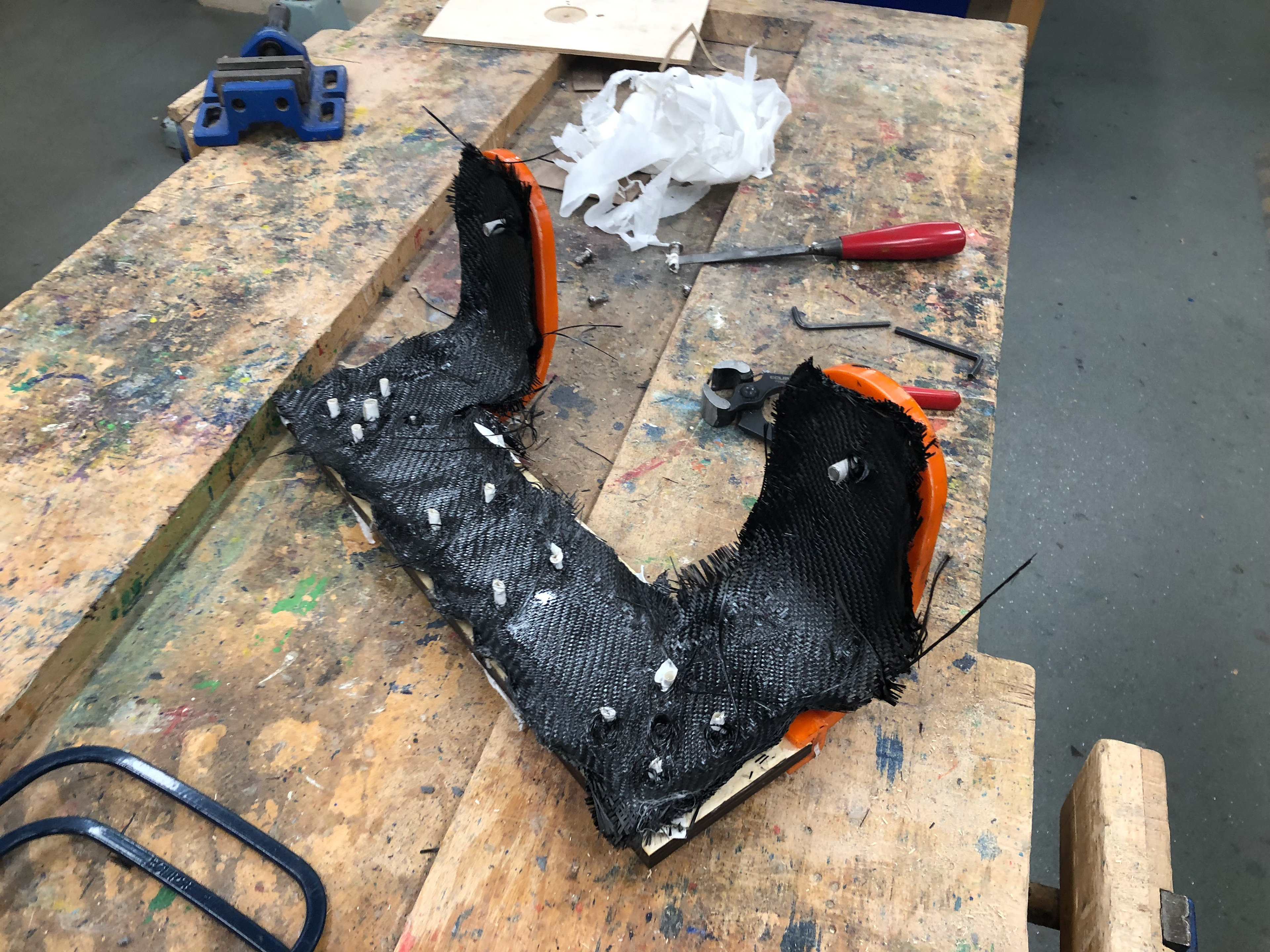 A wet lay-up of carbon fibre