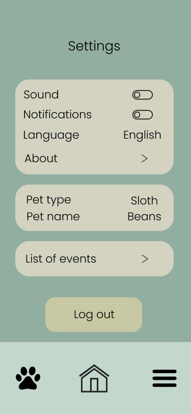 Settings screen.