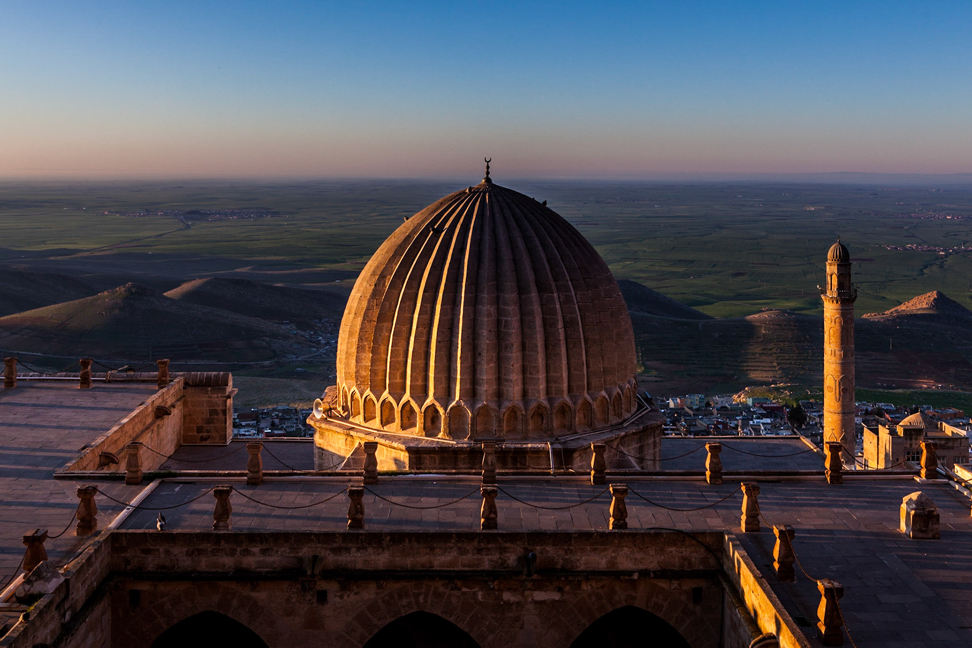 At the cradle of civilization overlooking the "Land between rivers" (Mesopotamia, between the Tigris and Euphrates rivers) at sunrise in present day Southeastern Anatolia