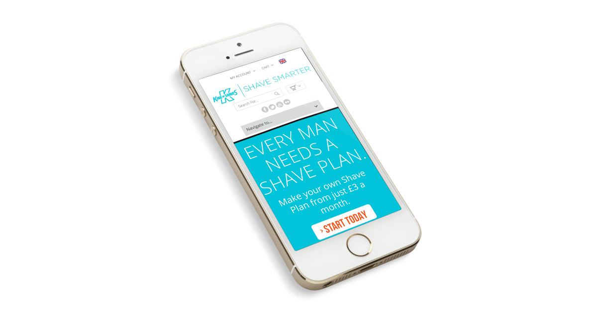 King of Shaves website homepage displayed on a mobile device
