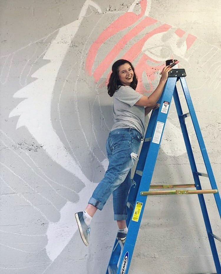 Assisting Lisa Congdon with a mural in her studio and retail space here in Portland, Oregon.