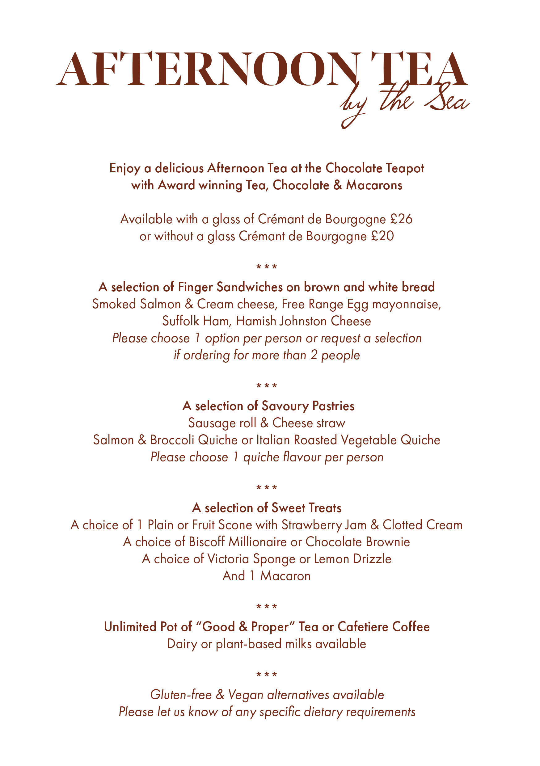 The Chocolate Teapot AFTERNOON TEA MENU & BOOKING FORM