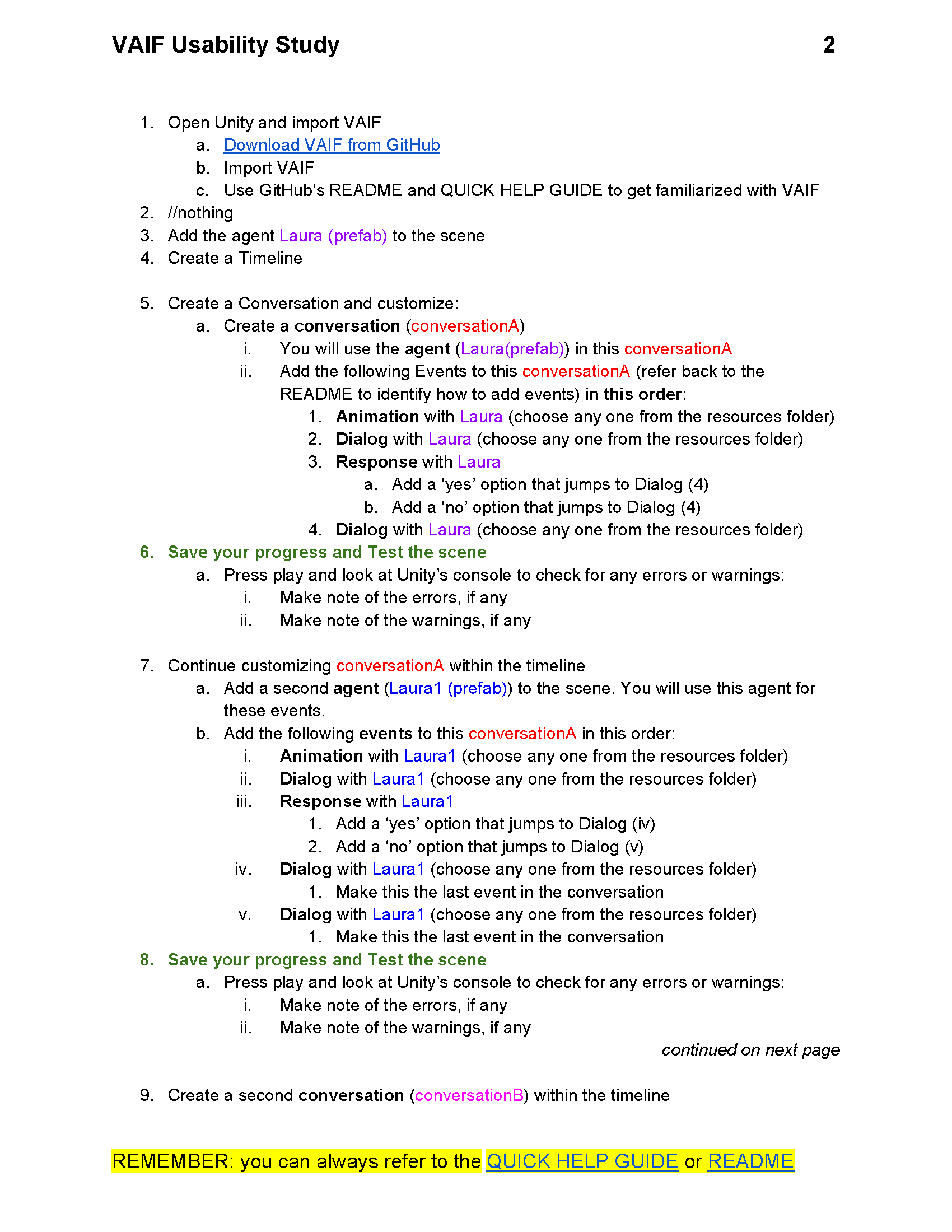Tasks from Usability Study