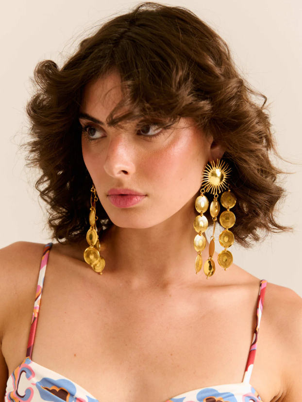 Argentinian Sun with coins metal with gold bath earring set
