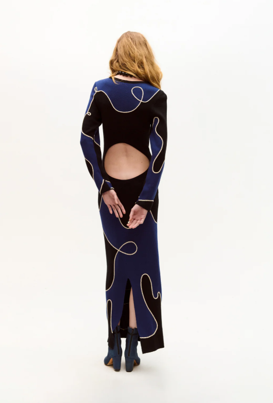 Knitted dress with soutache technique