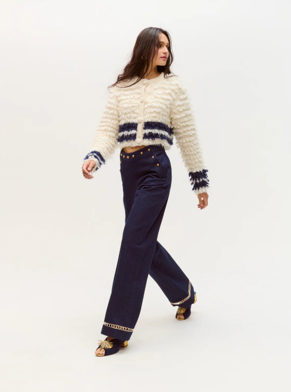 Multicolor superfine looped alpaca cardigan
