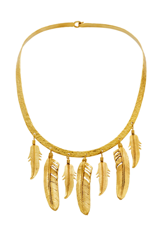 Feathers metal choker with gold bath