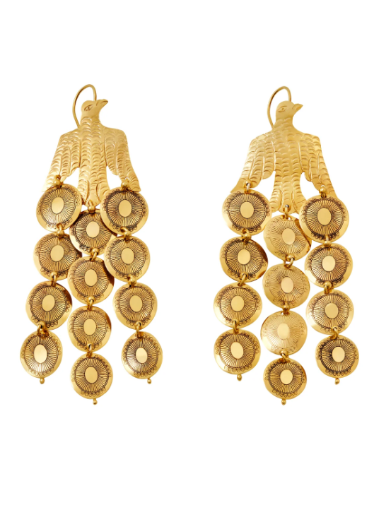 Eagle with coins metal with gold bath earring set
