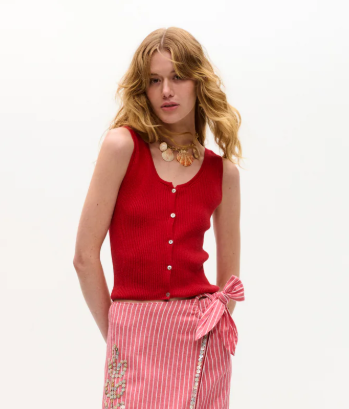 Pima cotton tank top with shell buttons