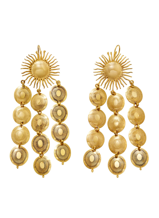 Argentinian Sun with coins metal with gold bath earring set