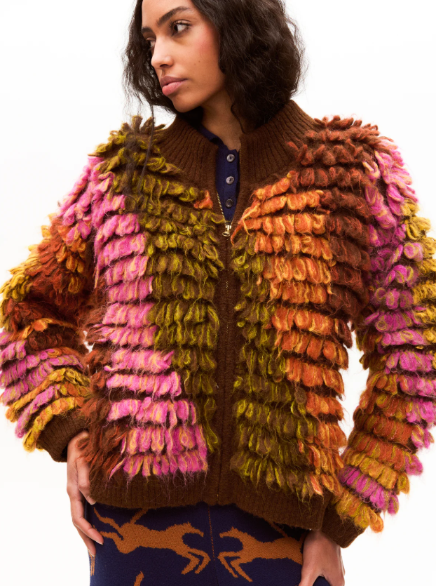 Multicolor superfine looped alpaca cardigan