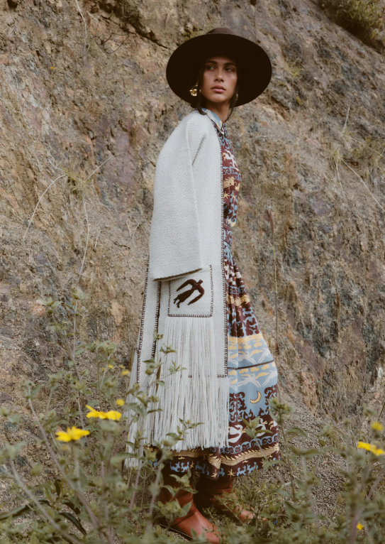 Handmade loom coat with handstitched finishing