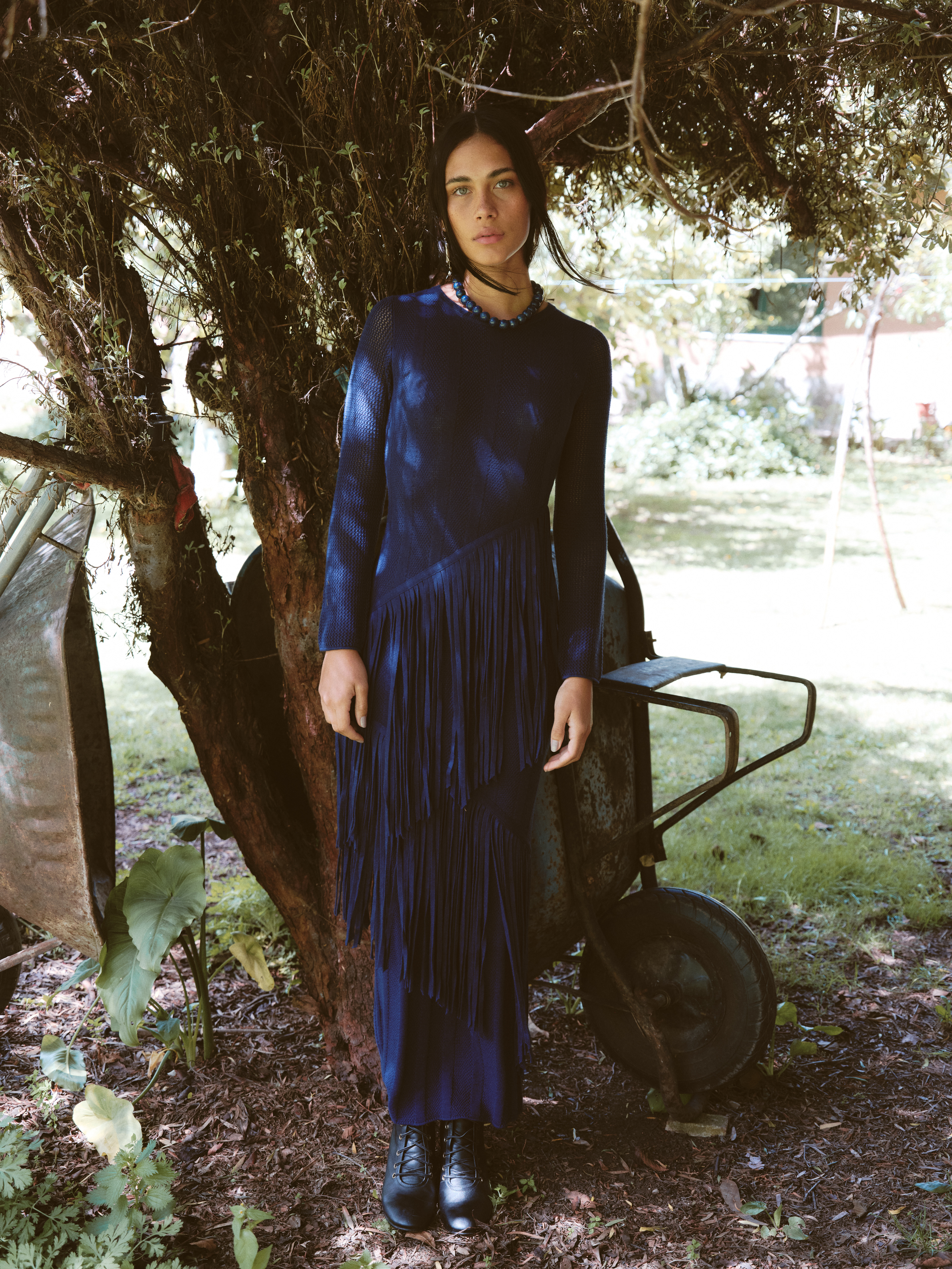 Cotton Viscose Blend Knitted dress with fringes.