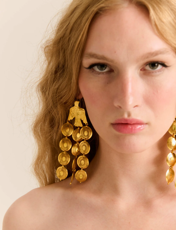 Eagle with coins metal with gold bath earring set