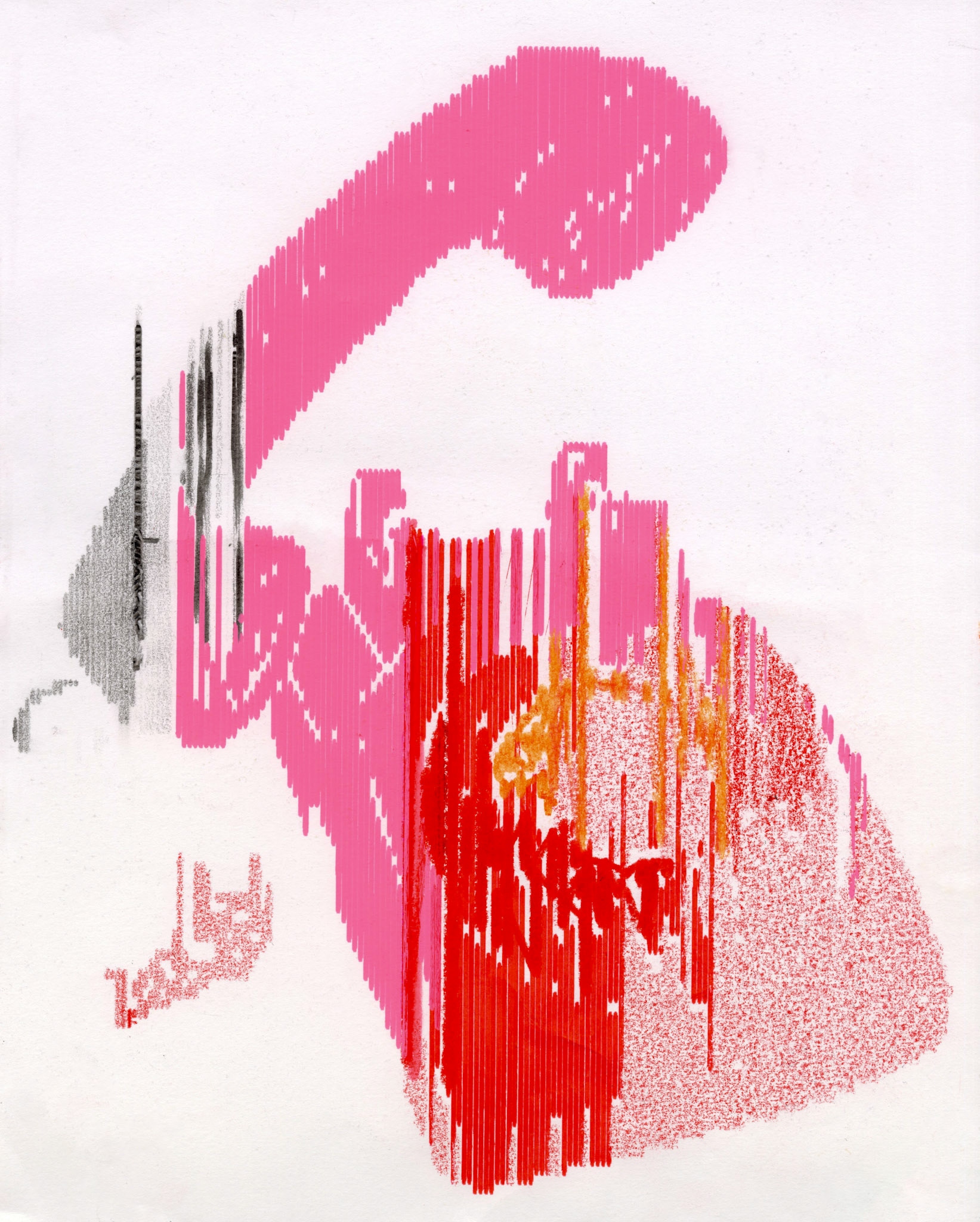 Telephone! / Gel pen, pencil, pencil crayon, and grease pencil on paper / 9 inches x 12 inches / 2024