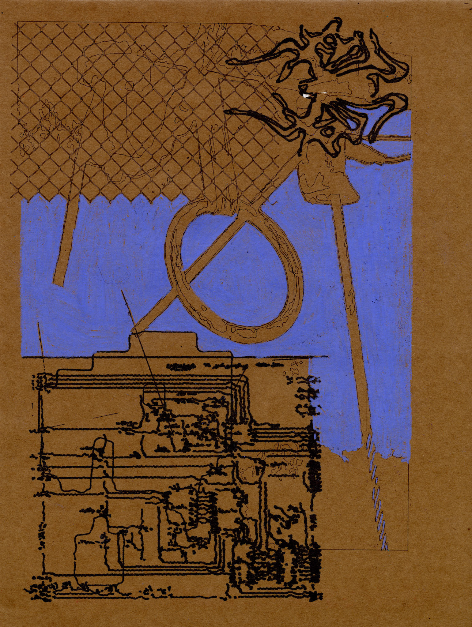 Circuit Rope / Pen, Pencil Crayon on Paper / 9 in x 12 in