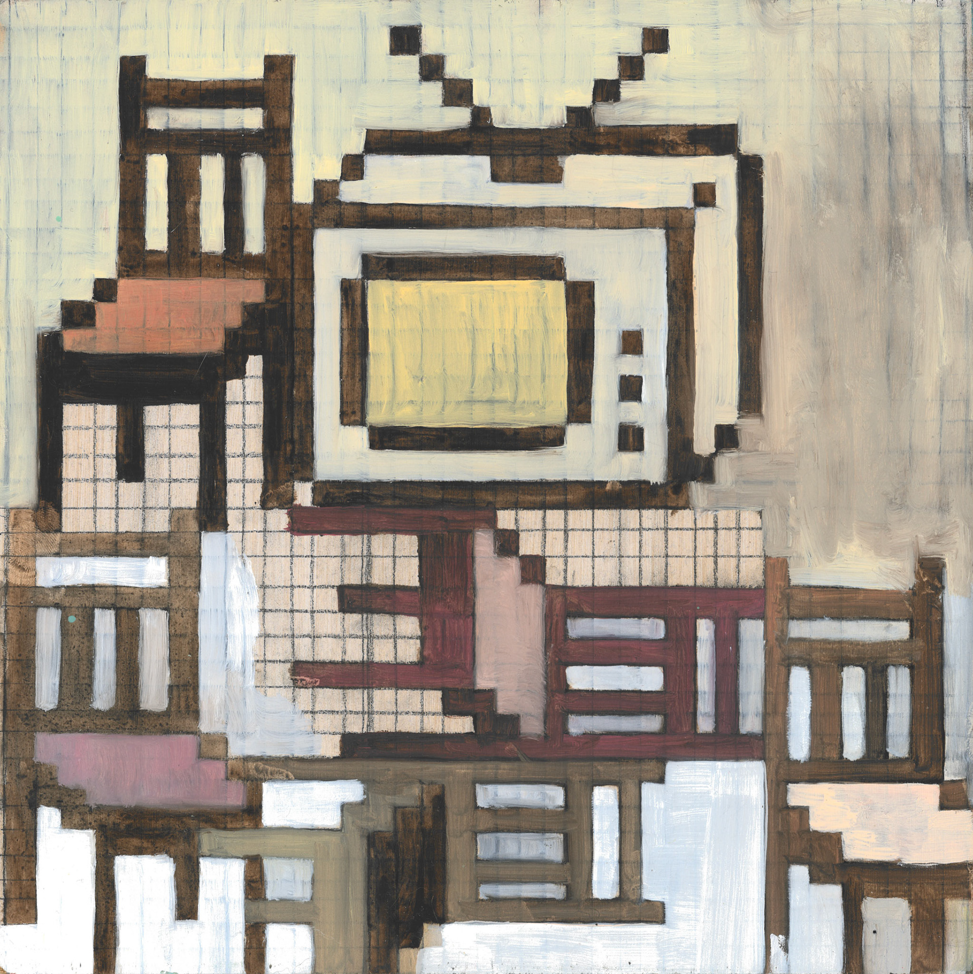 T.V. Party / Oil and pencil on wood / 12 inches x 12 inches / 2024