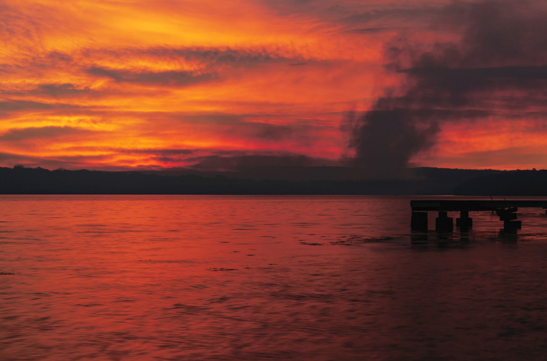 Bushfire after sunset blood sky