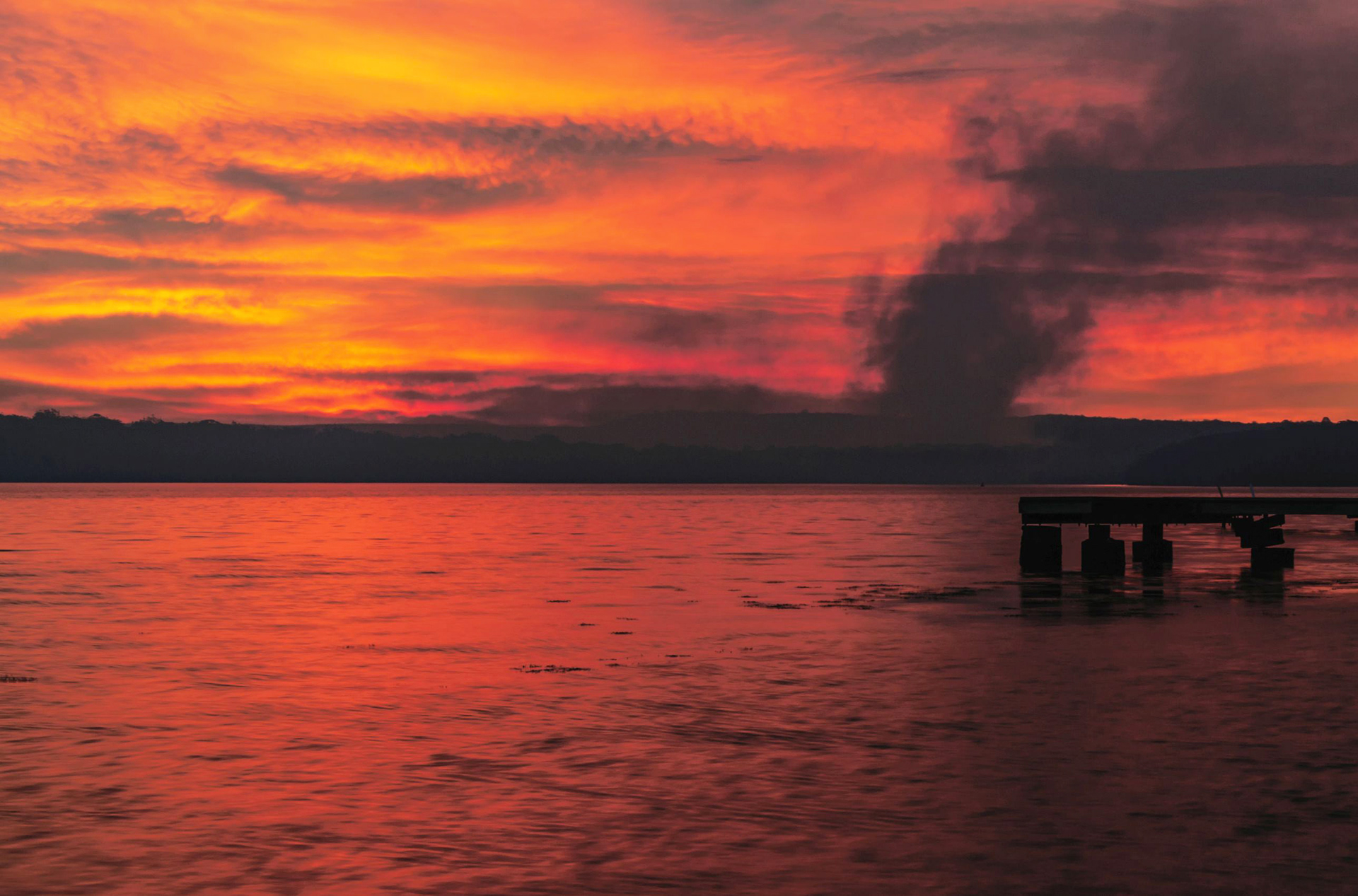 Bushfire after sunset blood sky 