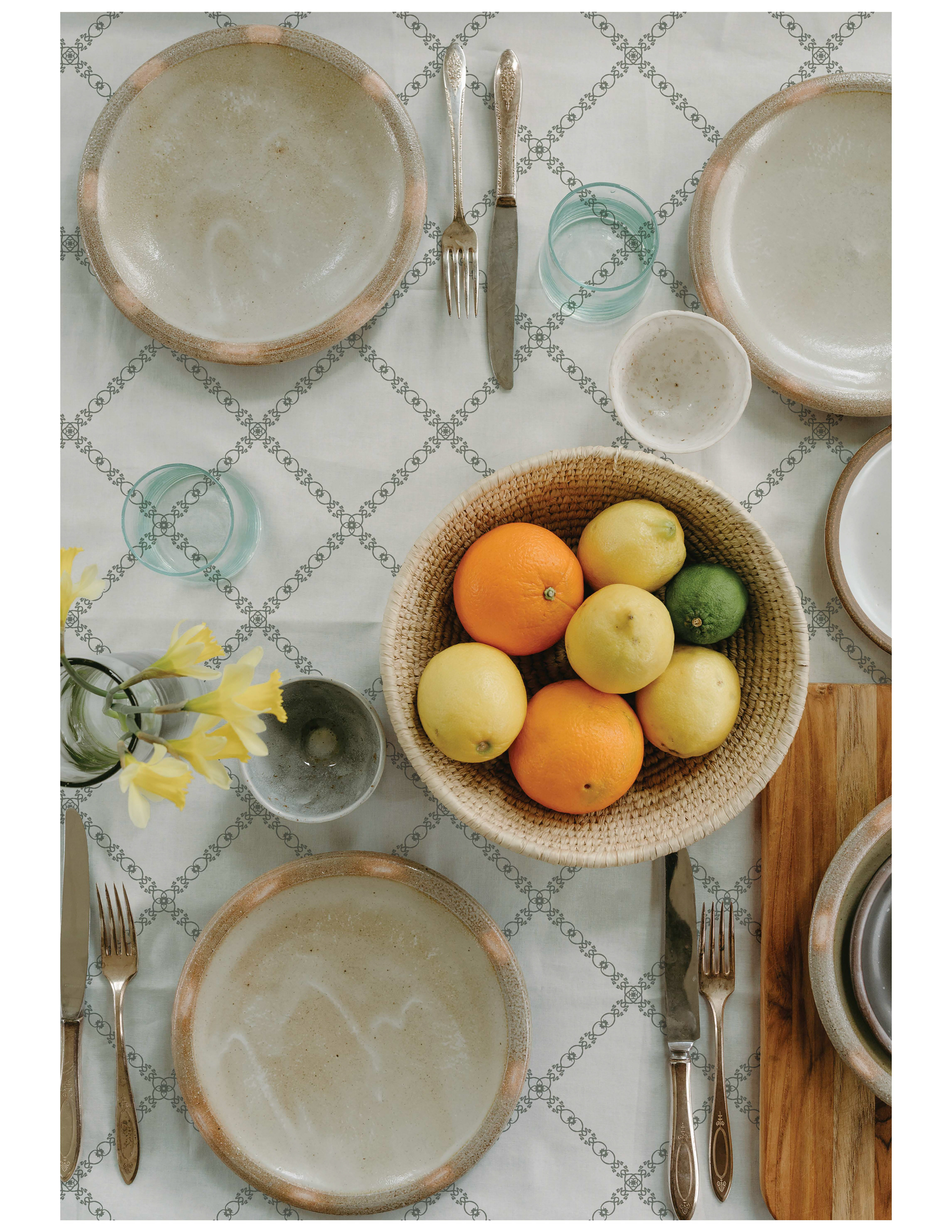 Tablecloth - Whiplash Trellis in Green Isles Cream
