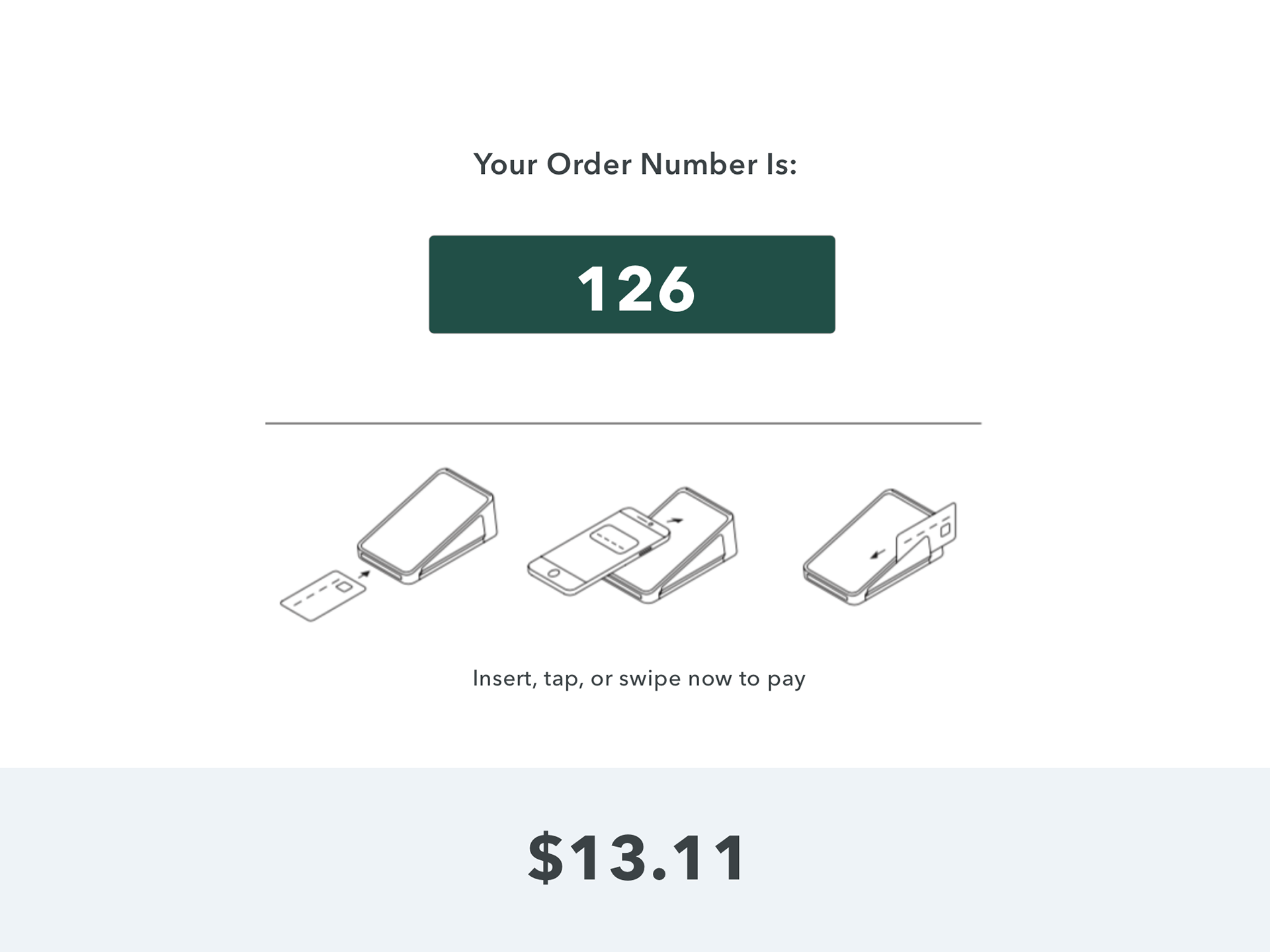 Payment screen with order number