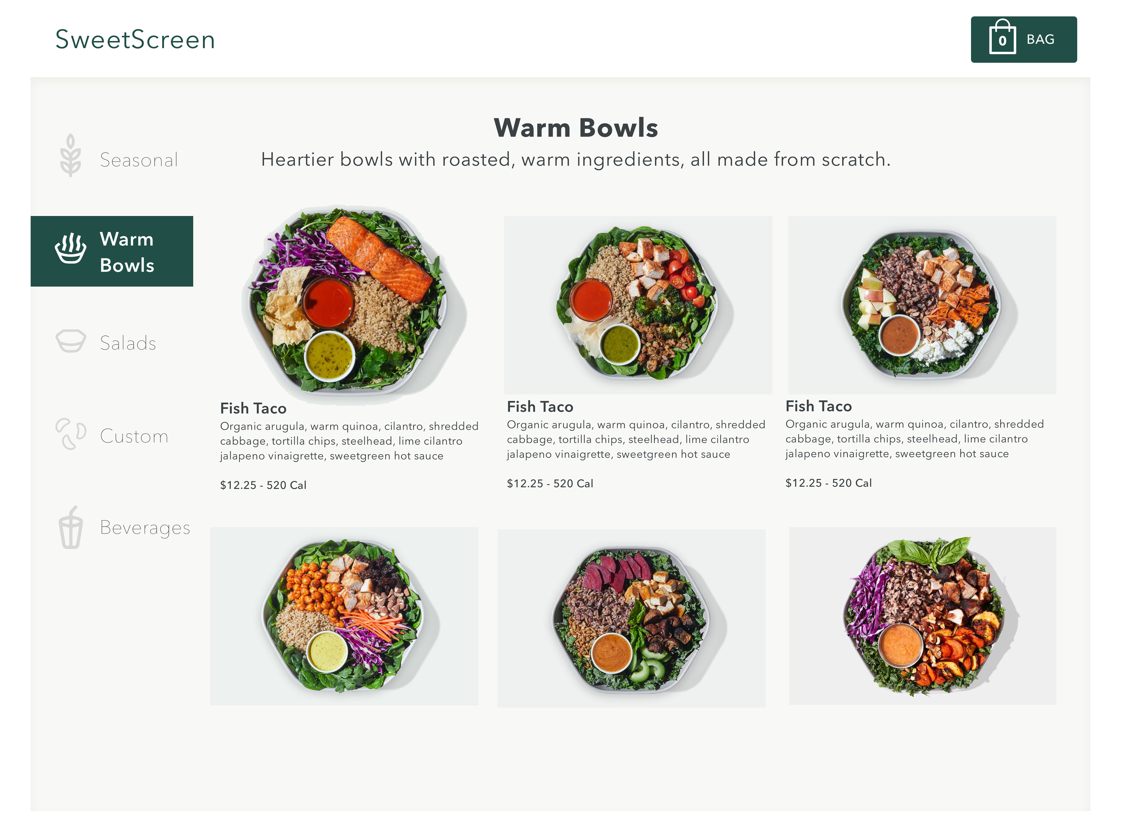 A more information dense layout for displaying warm bowls