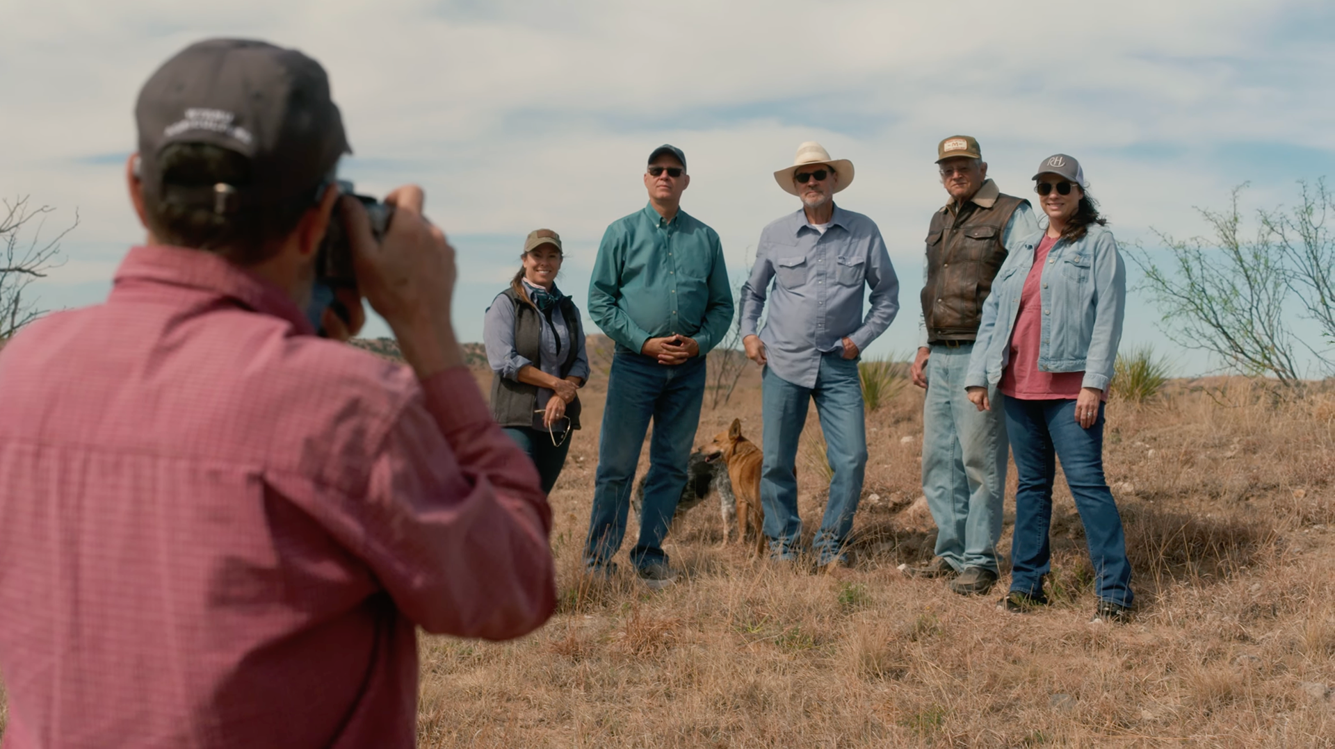 Doug Boyd takes a picture of members of the Plains Archeological Research Board in a brand documentary for PAR called West Pasture Archeology. Left to right: Tiffany Osburn, Brett Cruse, Doug Wilkens, John Erickson, Julie Hodges.
